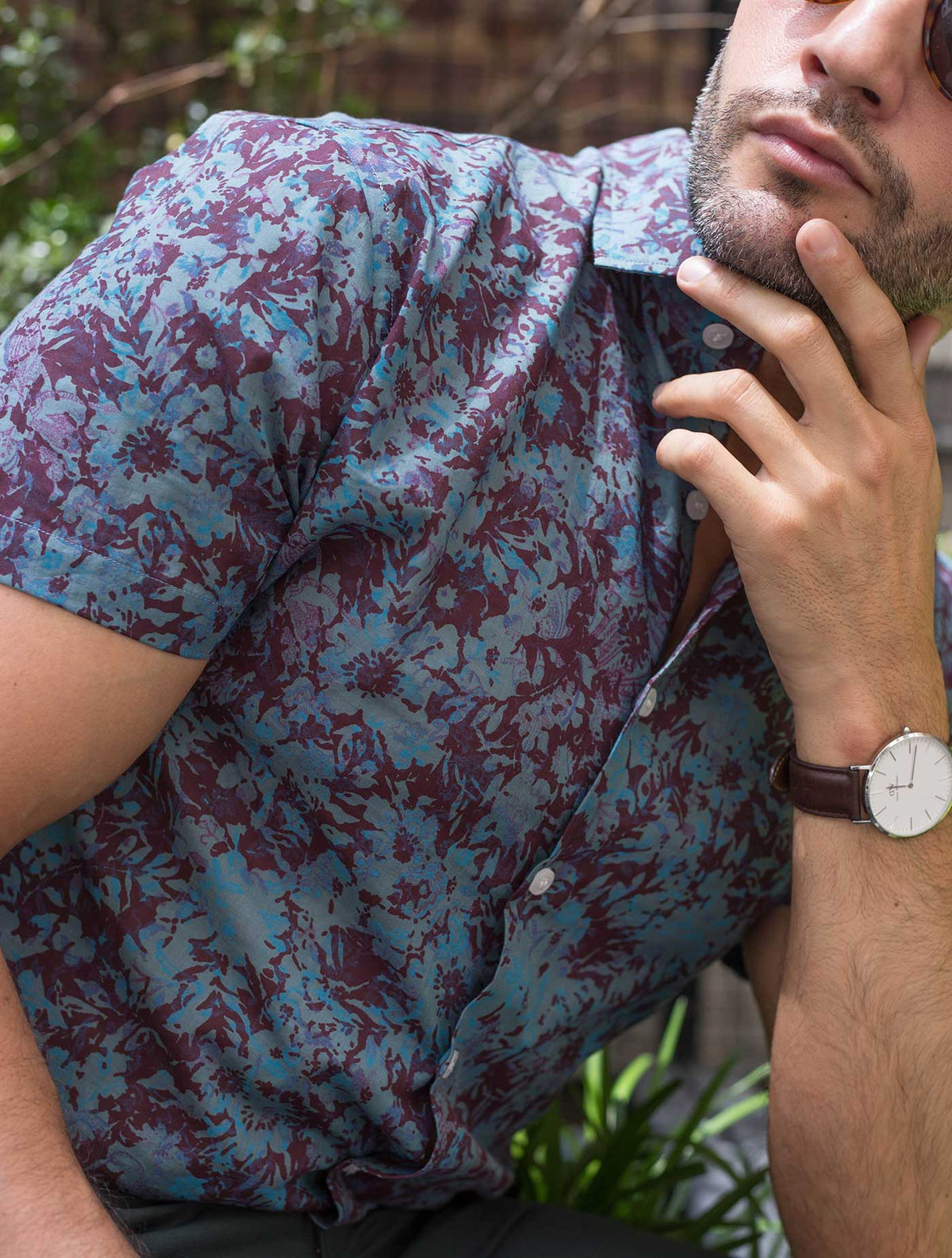 custom printed dress shirts Retro Navy Floral Print Custom Dress Shirt